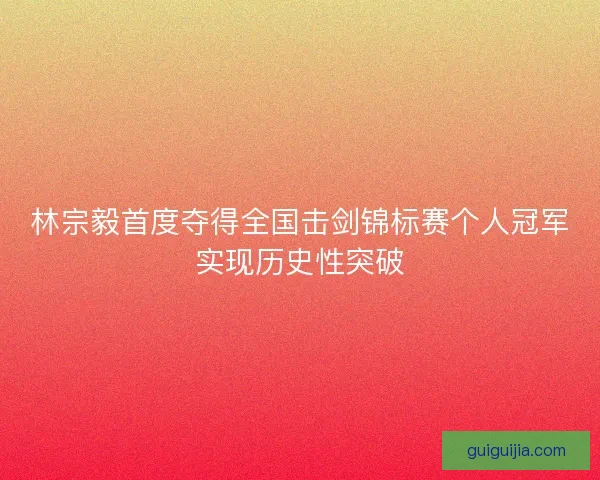 林宗毅首度夺得全国击剑锦标赛个人冠军实现历史性突破